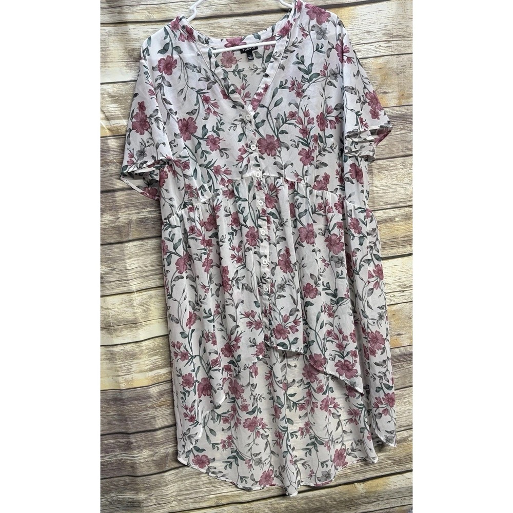Torrid floral romantic chiffon hi-lo tunic Women's Plus Size 1 1XL Sheer